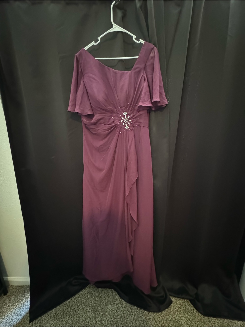 Elegant Plum Maxi Gown with Jeweled Waist